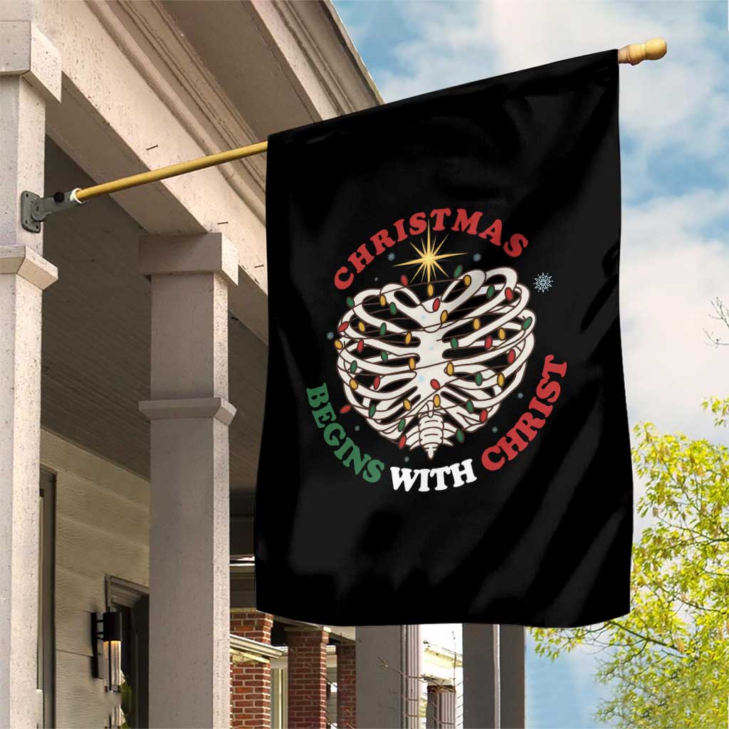 Funny Skeleton Christian Garden Flag Christmas Begins With Christ TS14 Print Your Wear