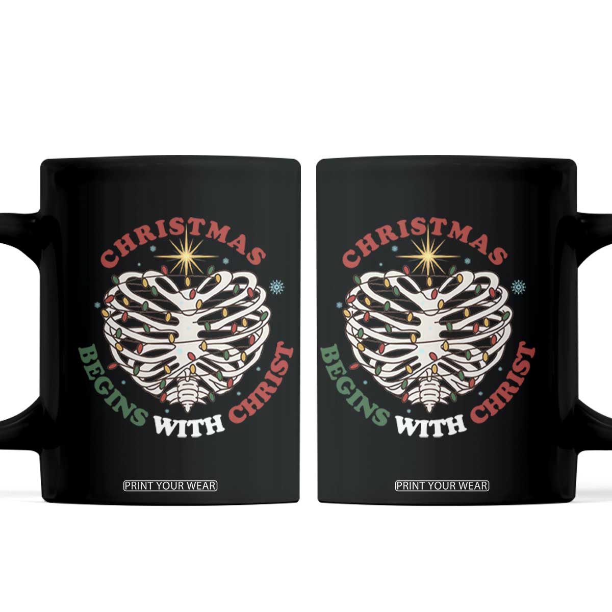 Funny Skeleton Christian Coffee Mug Christmas Begins With Christ TS14 Black Print Your Wear