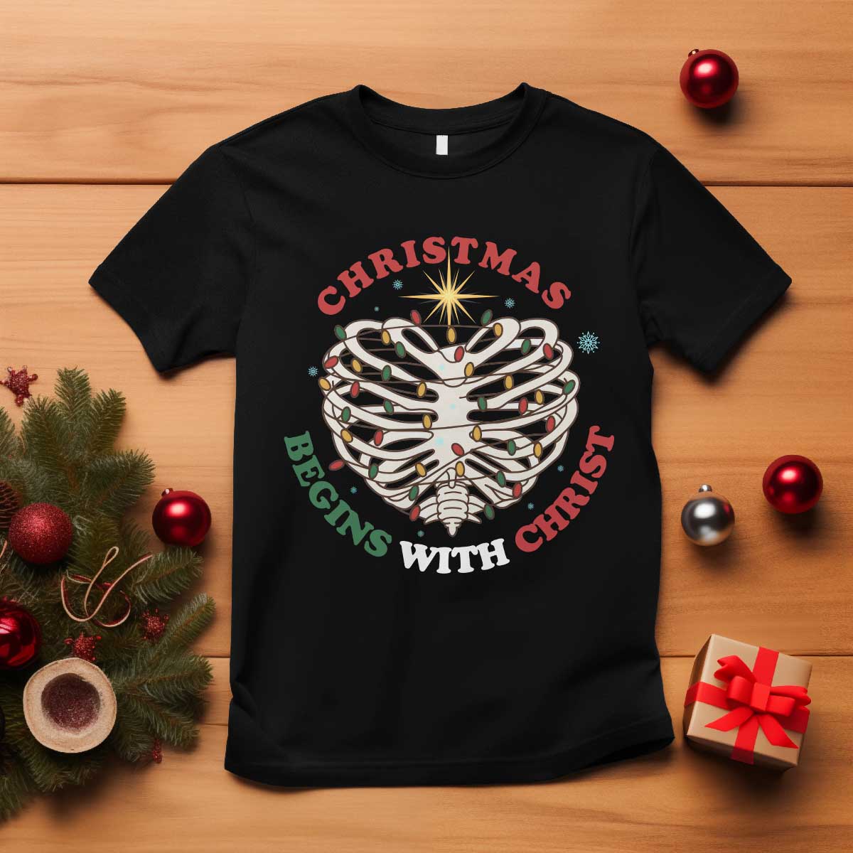 Funny Skeleton Christian T Shirt Christmas Begins With Christ TS14 Black Print Your Wear
