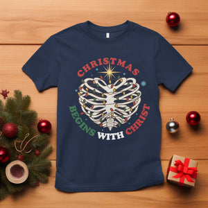 Funny Skeleton Christian T Shirt Christmas Begins With Christ TS14 Navy Print Your Wear