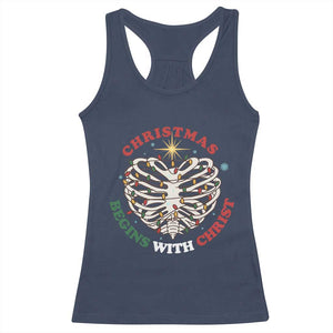 Funny Skeleton Christian Racerback Tank Top Christmas Begins With Christ TS14 Navy Print Your Wear