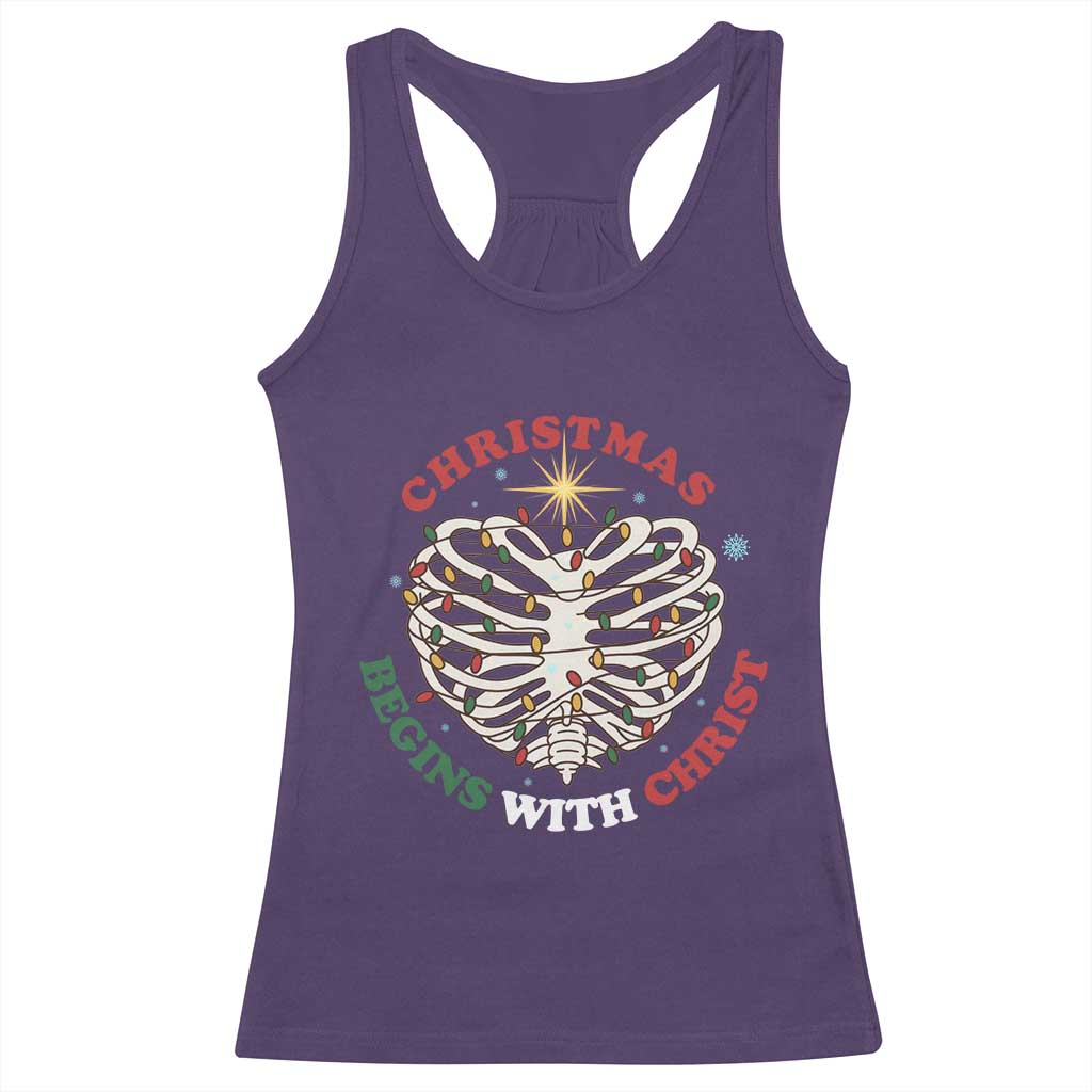 Funny Skeleton Christian Racerback Tank Top Christmas Begins With Christ TS14 Purple Print Your Wear