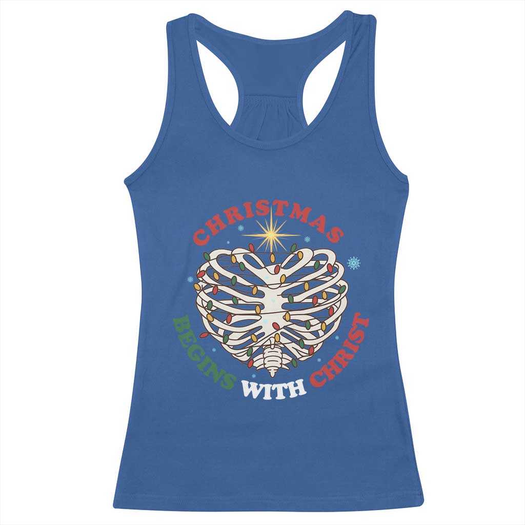 Funny Skeleton Christian Racerback Tank Top Christmas Begins With Christ TS14 Royal Blue Print Your Wear