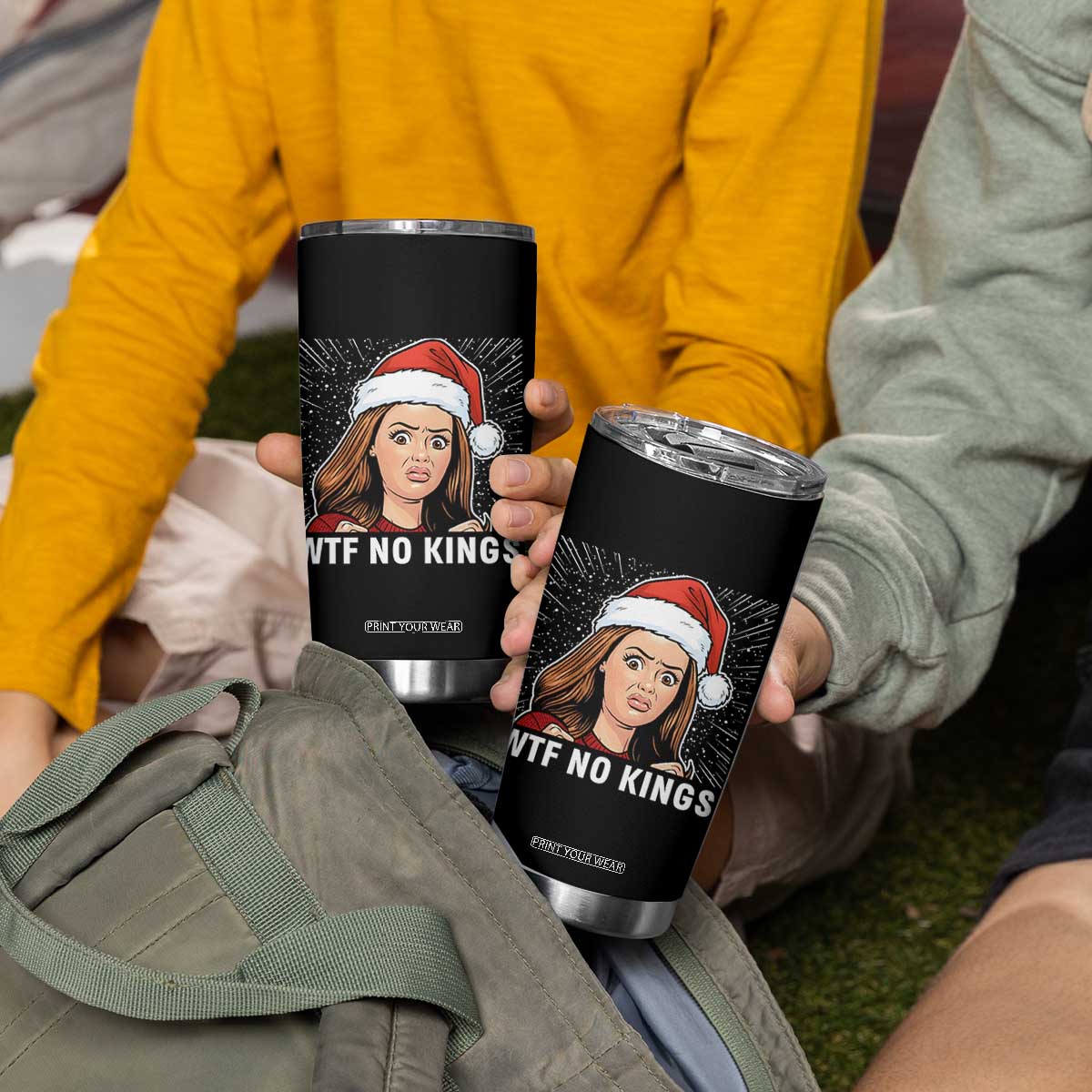 No Kings Tumbler Cup Funny Doll Face Meme Christmas TS14 Print Your Wear