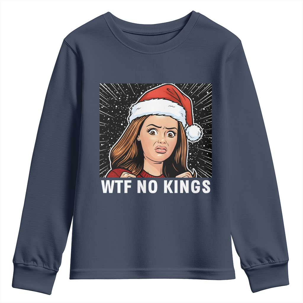 No Kings Youth Sweatshirt Funny Doll Face Meme Christmas TS14 Navy Print Your Wear