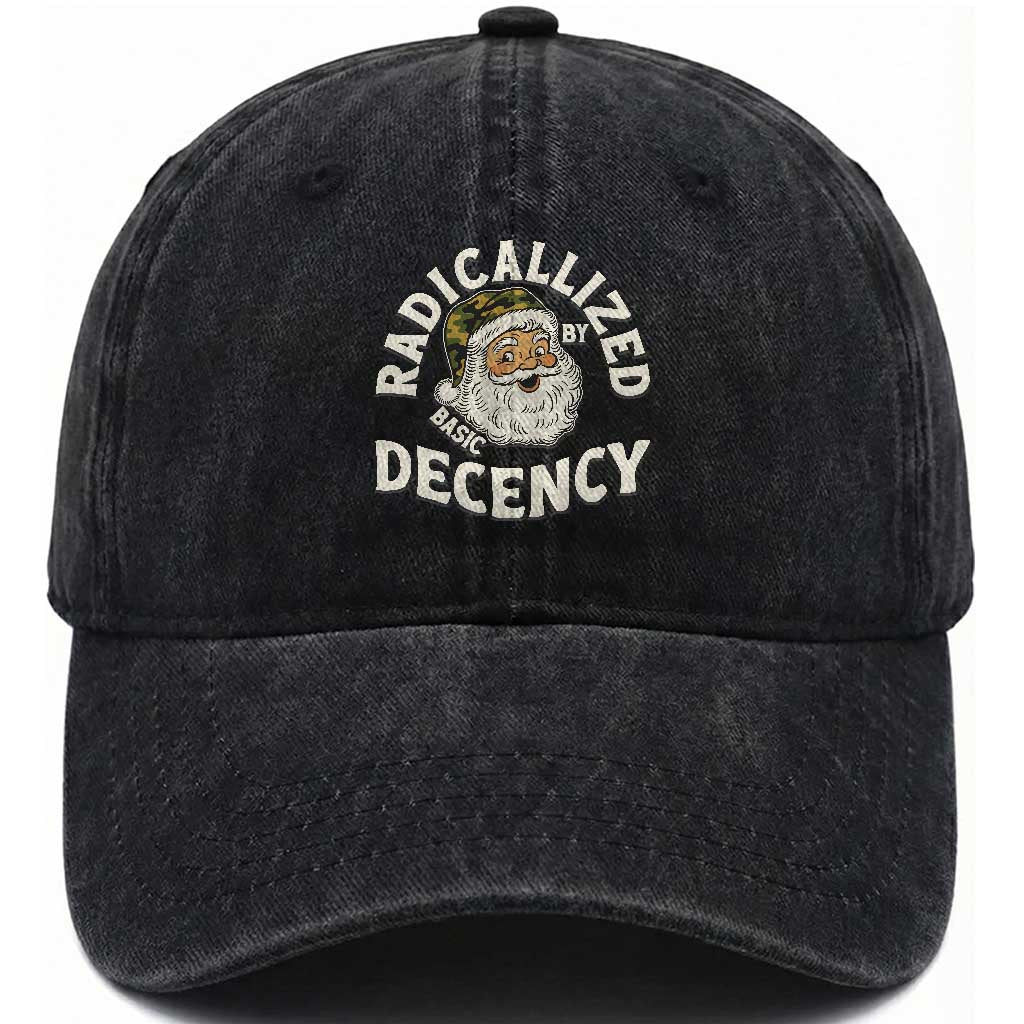 Funny Santa Camo Christmas Washed Cotton Baseball Cap Radicalized By Basic Decency TS14 Washed Cap Universal Fit Black Print Your Wear