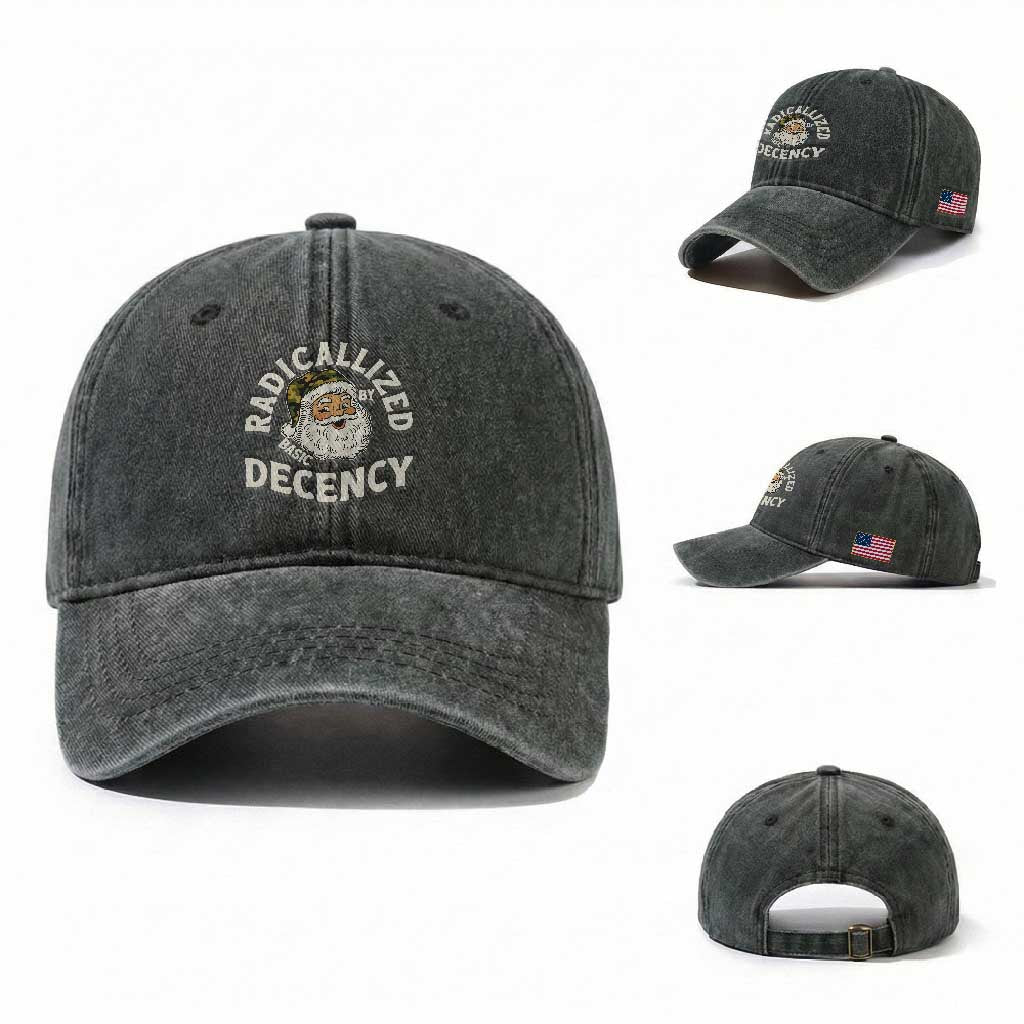 Funny Santa Camo Christmas Washed Cotton Baseball Cap Radicalized By Basic Decency TS14 Washed Cap Universal Fit Dark Green Print Your Wear