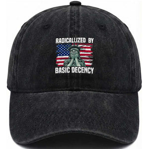 Statue of Liberty Patriotic Washed Cotton Baseball Cap Radicalized By Basic Decency TS14 Washed Cap Universal Fit Black Print Your Wear
