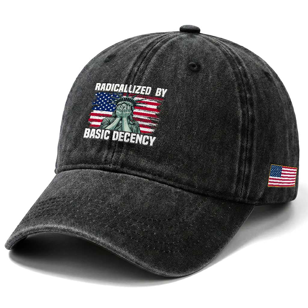 Statue of Liberty Patriotic Washed Cotton Baseball Cap Radicalized By Basic Decency TS14 Print Your Wear