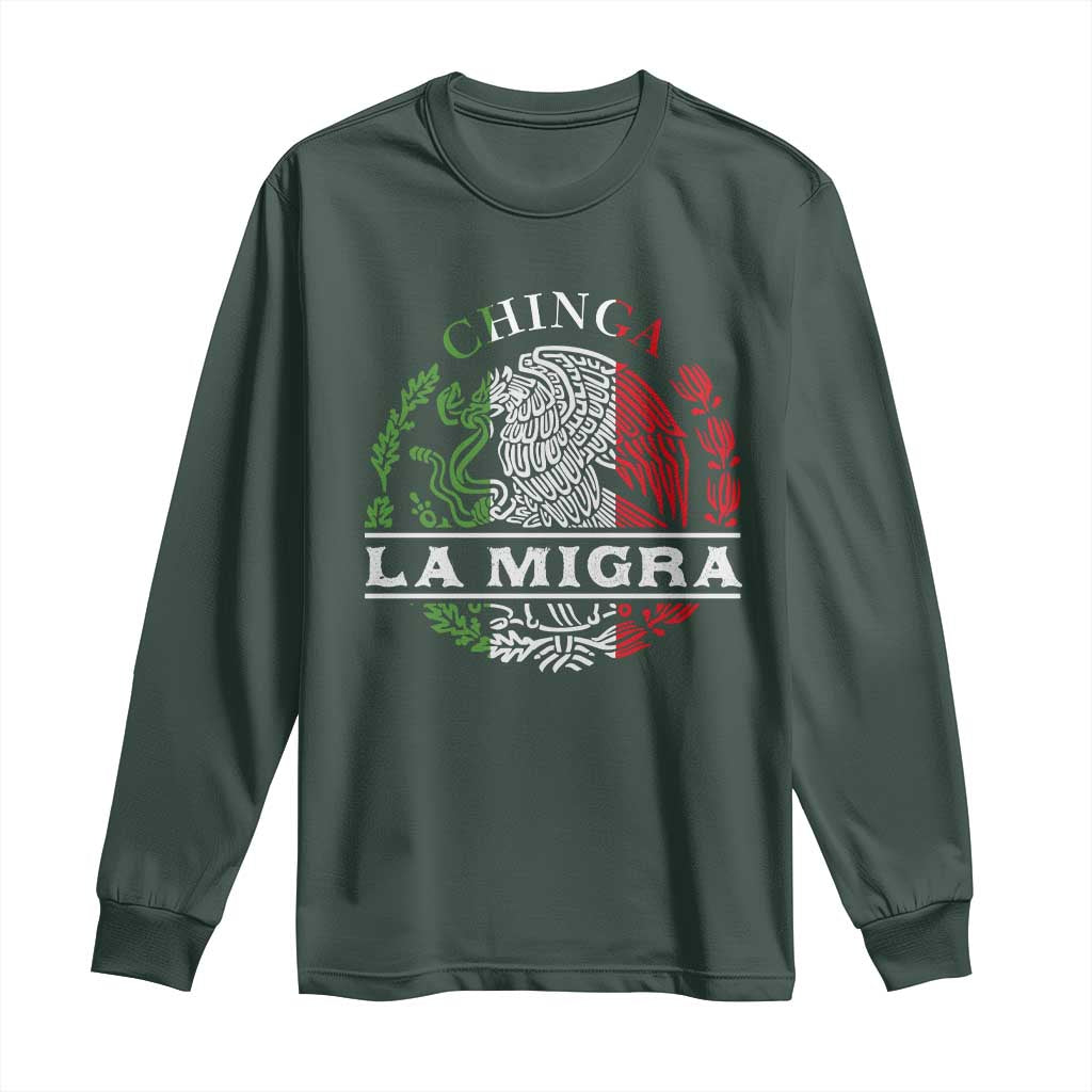 Chinga La Migra Long Sleeve Shirt Immigration Rights Anti Fascism Protest TS14 Dark Forest Green Print Your Wear