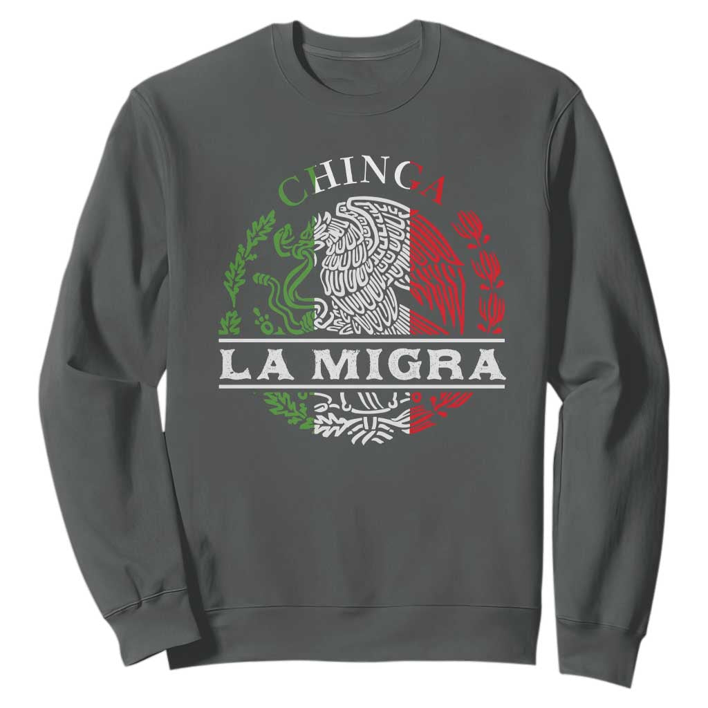 Chinga La Migra Sweatshirt Immigration Rights Anti Fascism Protest TS14 Dark Heather Print Your Wear
