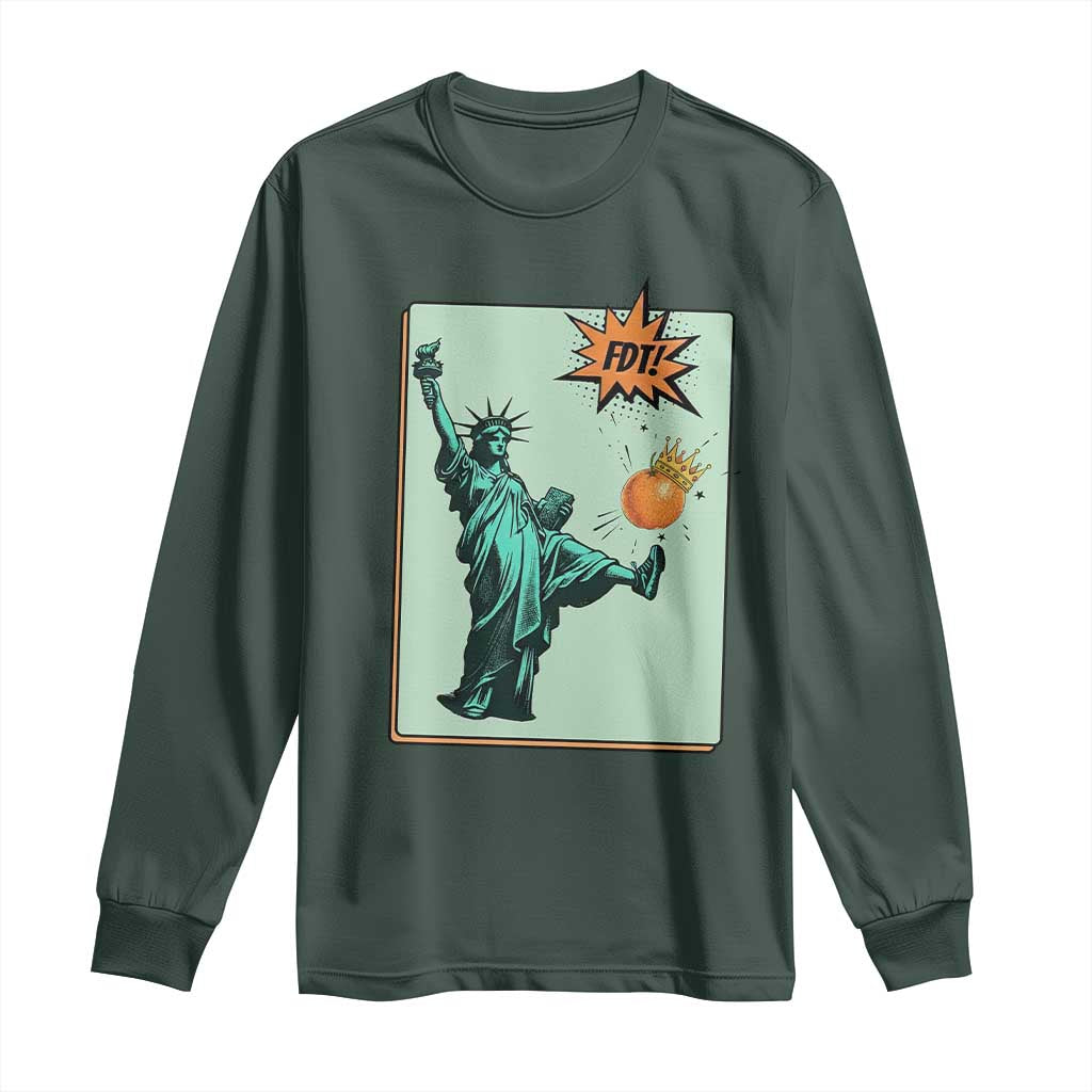 No Kings Long Sleeve Shirt Statue of Liberty Political Protest TS14 Dark Forest Green Print Your Wear