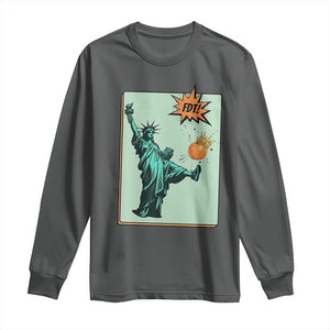 No Kings Long Sleeve Shirt Statue of Liberty Political Protest TS14 Dark Heather Print Your Wear