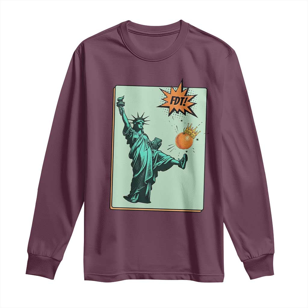 No Kings Long Sleeve Shirt Statue of Liberty Political Protest TS14 Maroon Print Your Wear