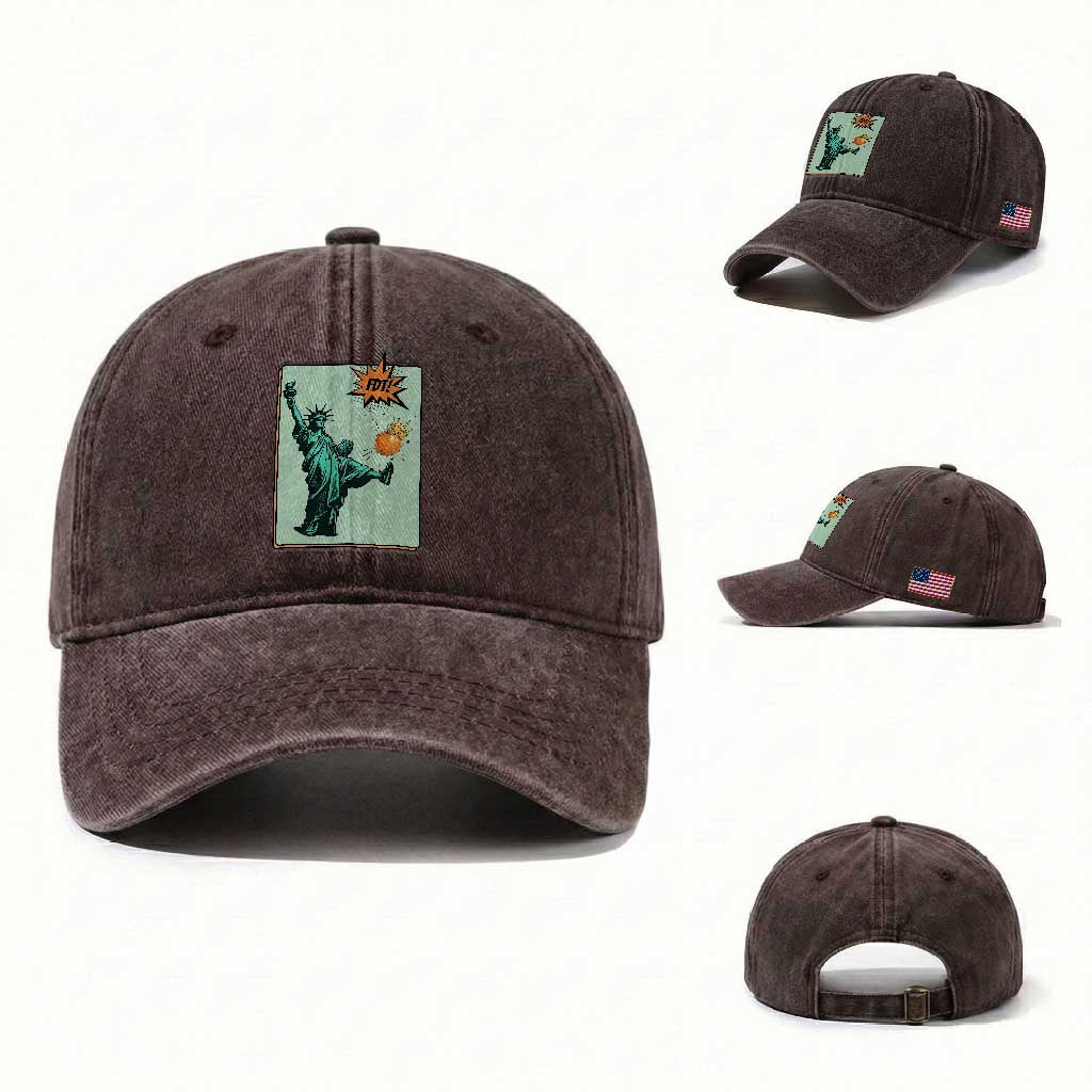 No Kings Washed Cotton Baseball Cap Statue of Liberty Political Protest TS14 Washed Cap Universal Fit Dark Brown Print Your Wear