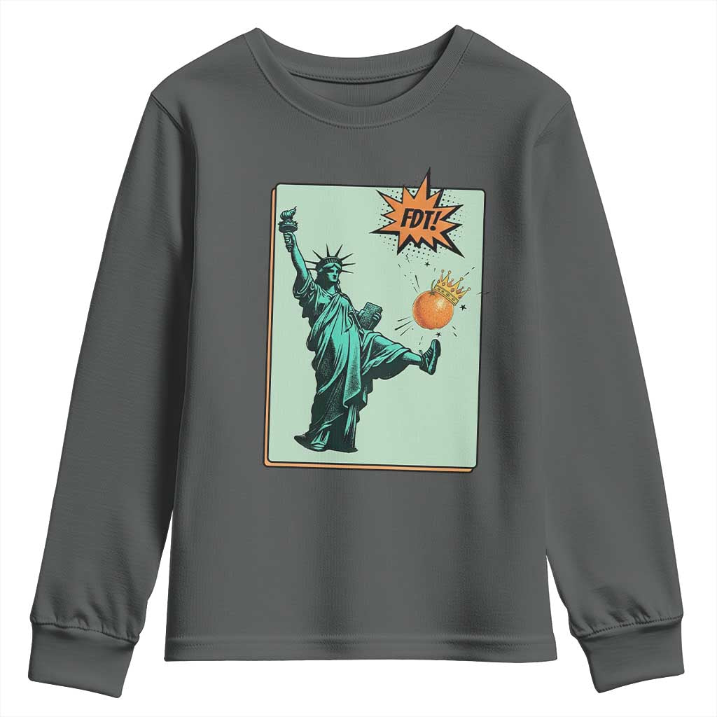 No Kings Youth Sweatshirt Statue of Liberty Political Protest TS14 Dark Heather Print Your Wear