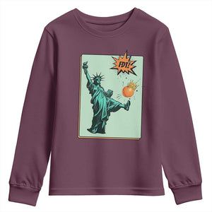 No Kings Youth Sweatshirt Statue of Liberty Political Protest TS14 Maroon Print Your Wear
