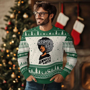 Angela Davis Inspirational Quote Ugly Christmas Sweater I Am No Longer Accepting The Things I Cannot Change TS14 Beige Green Print Your Wear