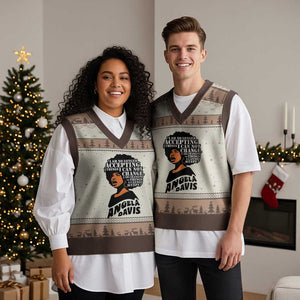 Angela Davis Inspirational Quote V-Neck Knit Sweater Vest I Am No Longer Accepting The Things I Cannot Change TS14 Mocha Mousse Print Your Wear