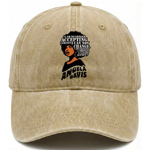 Angela Davis Inspirational Quote Washed Cotton Baseball Cap I Am No Longer Accepting The Things I Cannot Change TS14 Washed Cap Universal Fit Khaki Print Your Wear