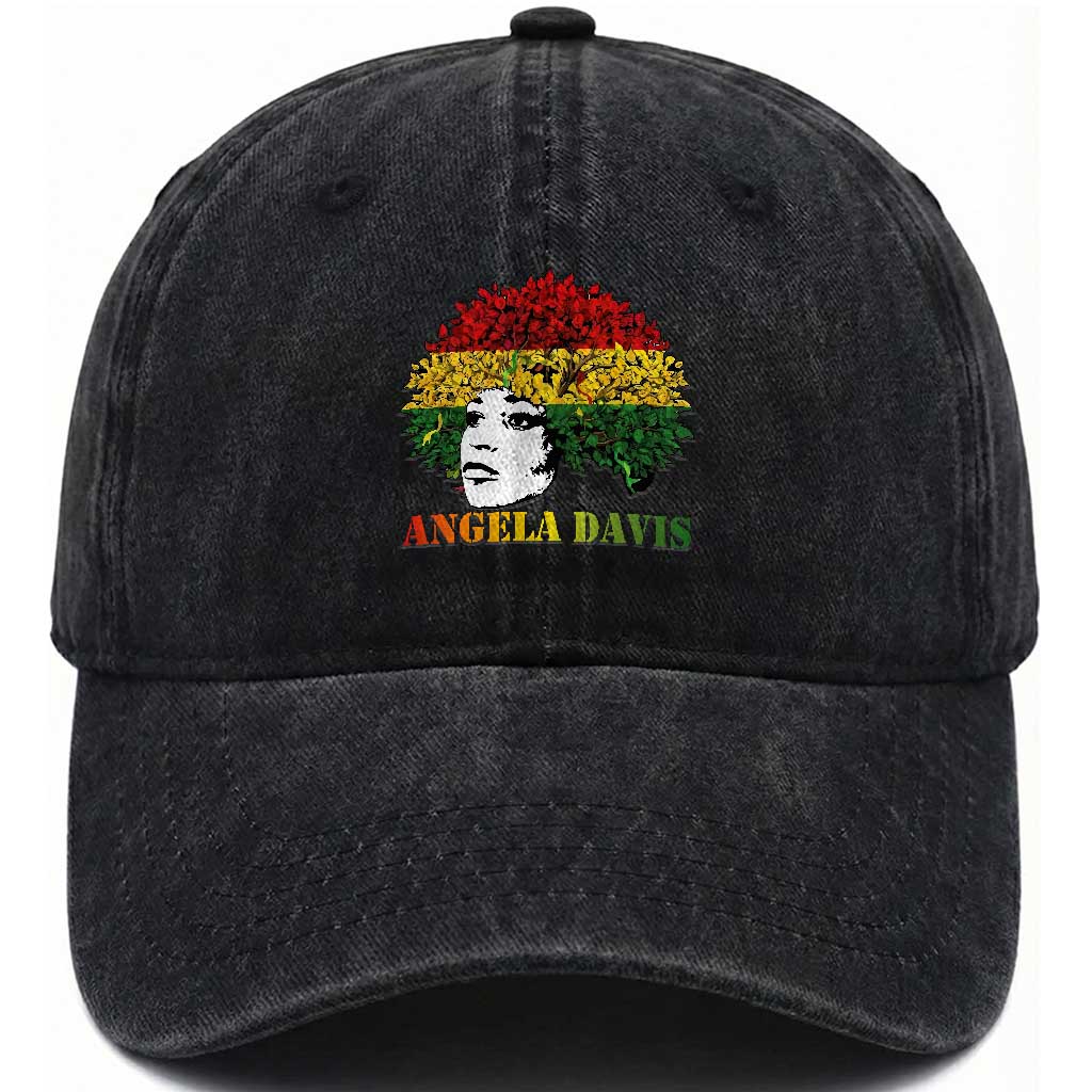 Angela Davis Washed Cotton Baseball Cap Black History Month TS14 Washed Cap Universal Fit Black Print Your Wear