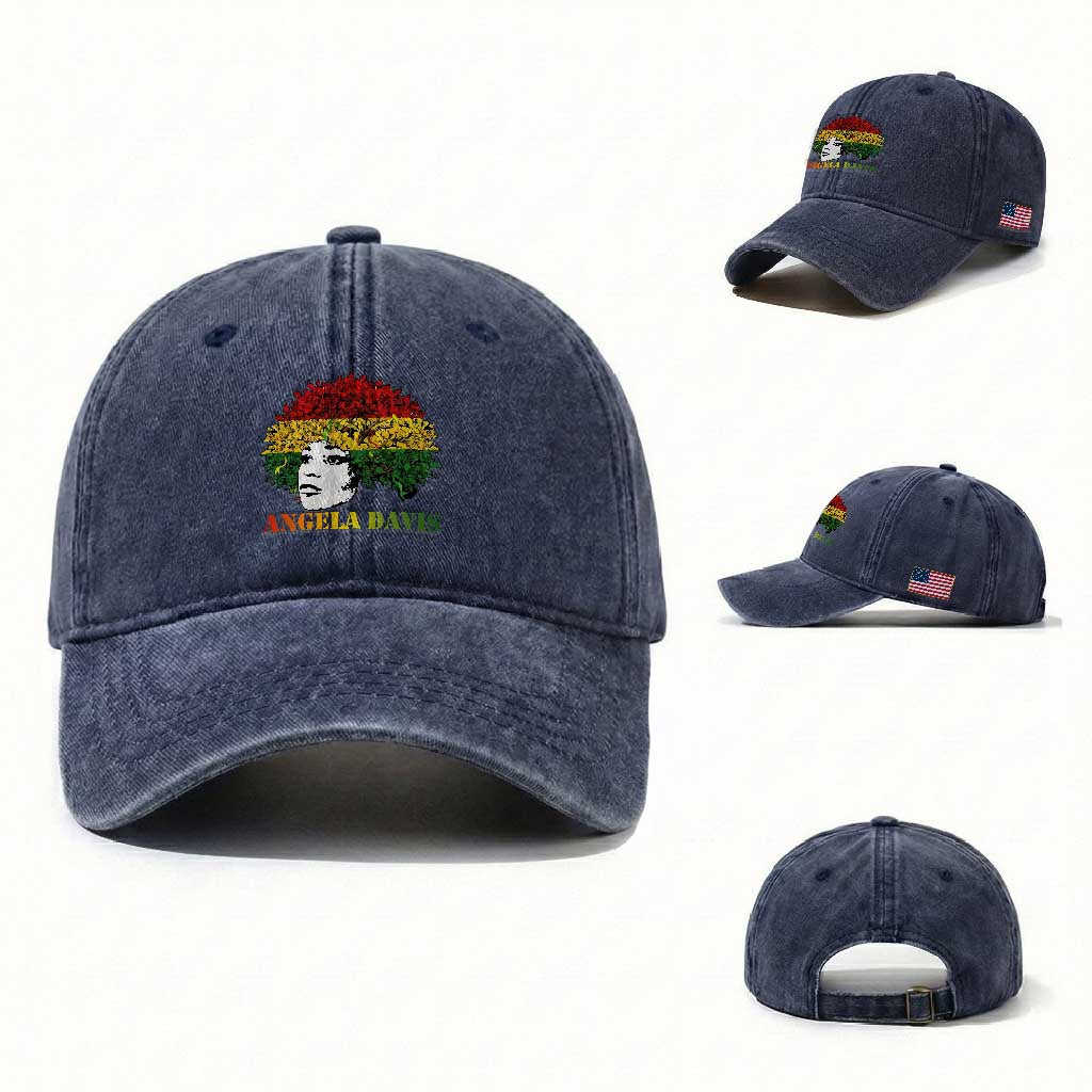 Angela Davis Washed Cotton Baseball Cap Black History Month TS14 Washed Cap Universal Fit Navy Print Your Wear
