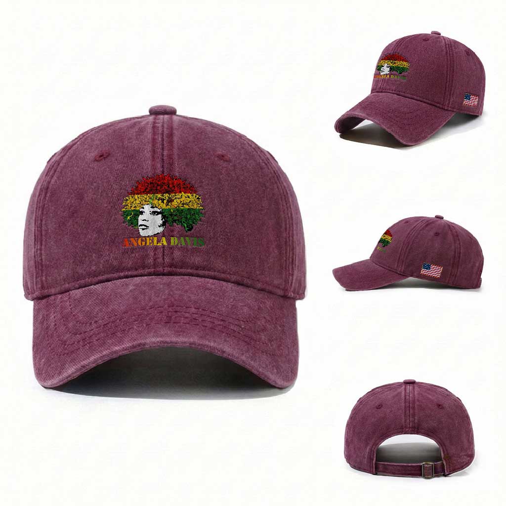 Angela Davis Washed Cotton Baseball Cap Black History Month TS14 Washed Cap Universal Fit Burgundy Print Your Wear