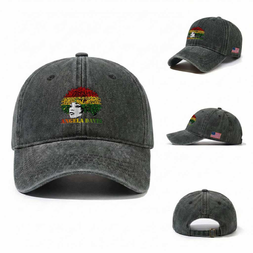 Angela Davis Washed Cotton Baseball Cap Black History Month TS14 Washed Cap Universal Fit Dark Green Print Your Wear