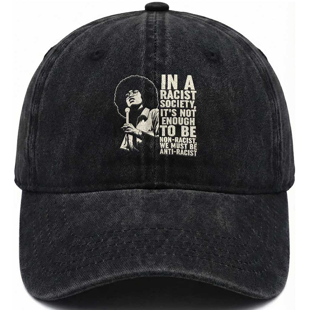 Angela Davis Inspirational Quote Washed Cotton Baseball Cap TS14 Washed Cap Universal Fit Black Print Your Wear
