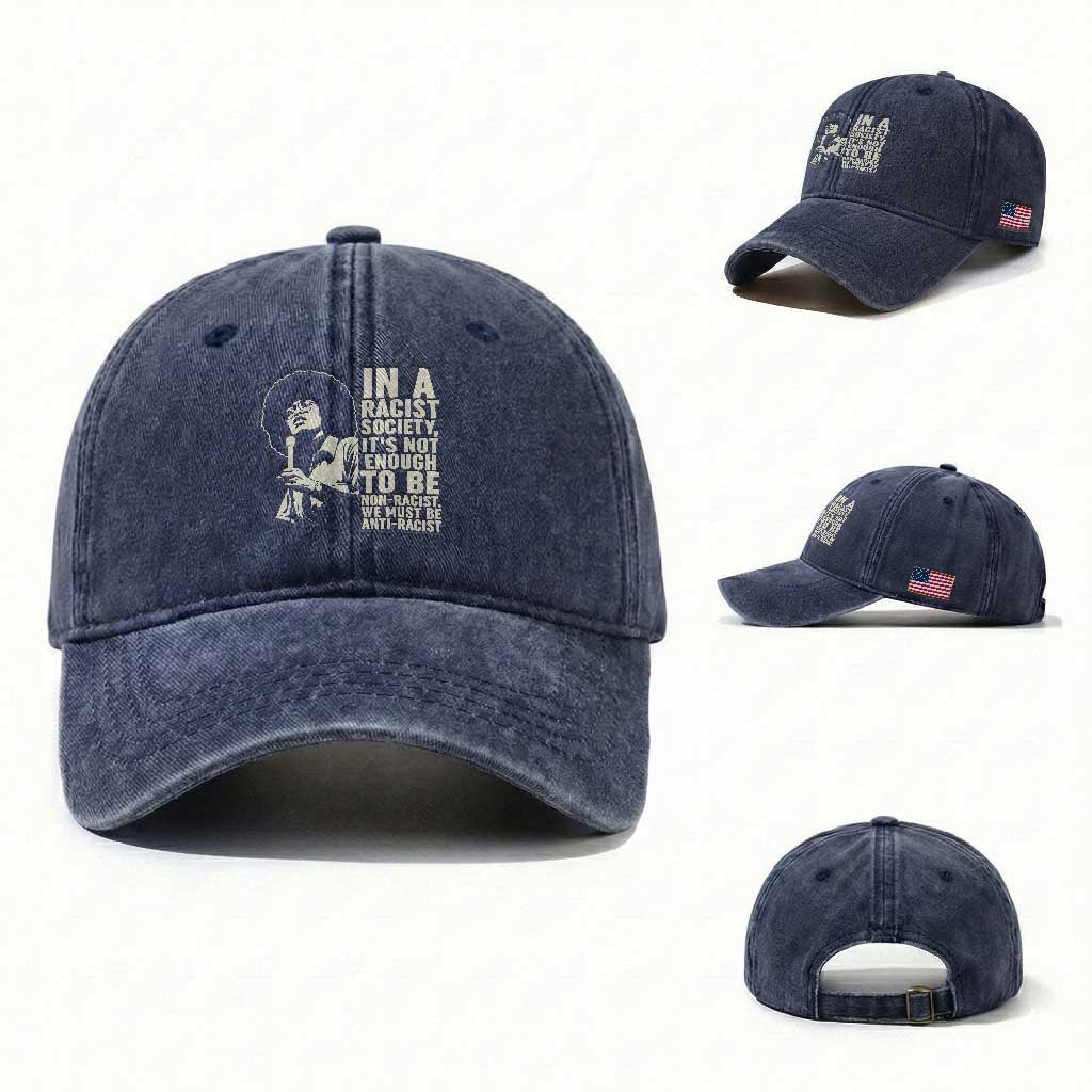 Angela Davis Inspirational Quote Washed Cotton Baseball Cap TS14 Washed Cap Universal Fit Navy Print Your Wear