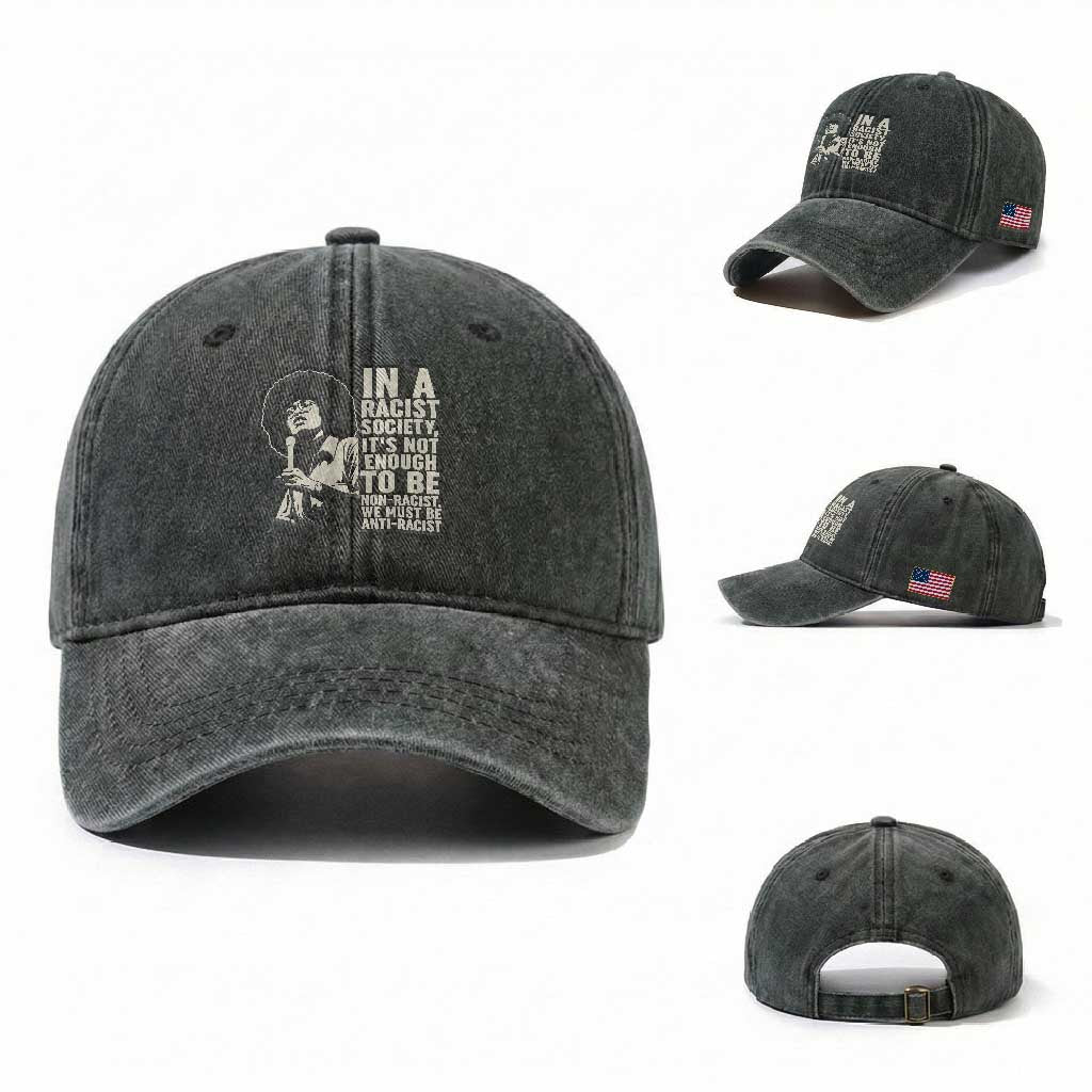 Angela Davis Inspirational Quote Washed Cotton Baseball Cap TS14 Washed Cap Universal Fit Dark Green Print Your Wear
