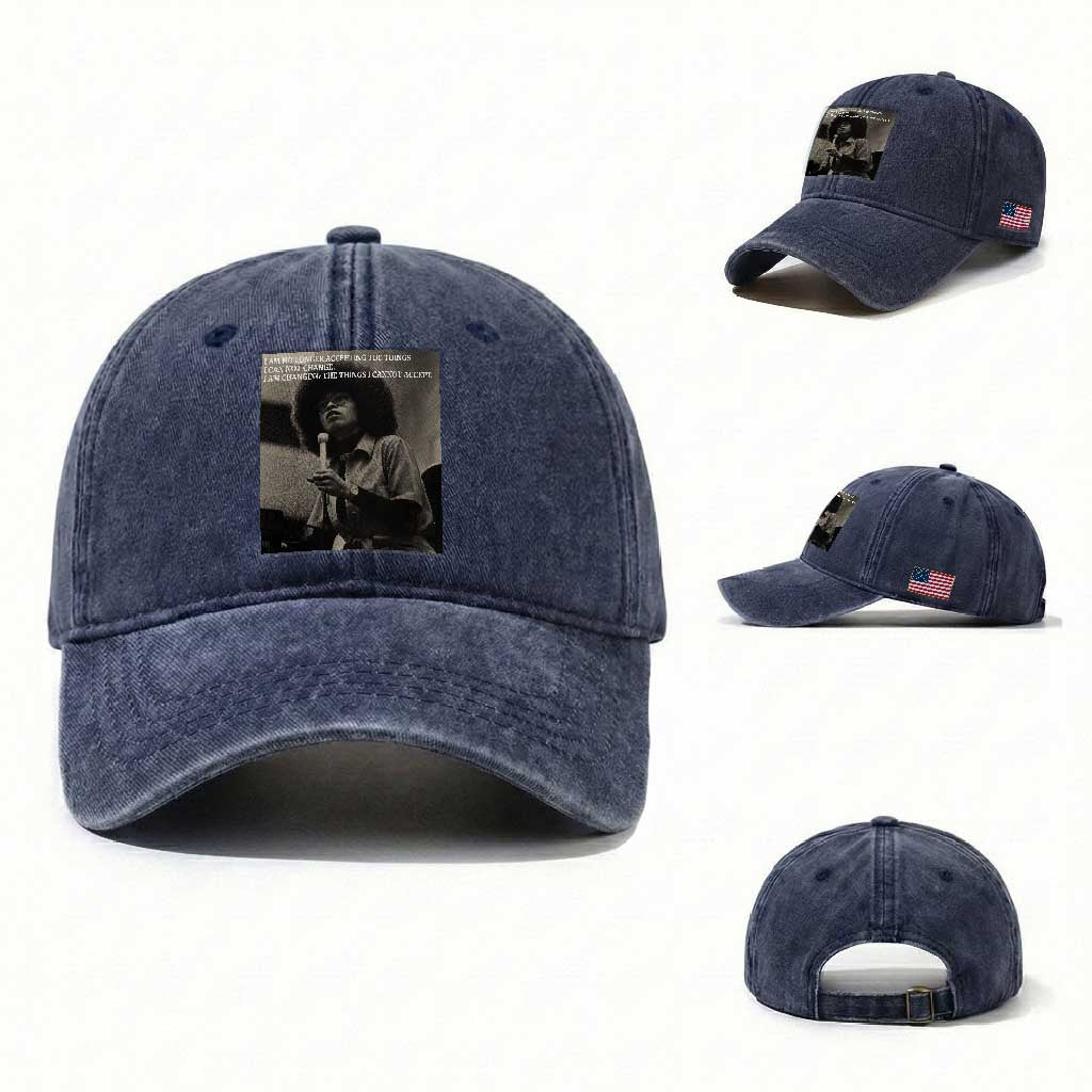 Angela Davis Inspirational Quote Washed Cotton Baseball Cap Black History Month TS14 Washed Cap Universal Fit Navy Print Your Wear