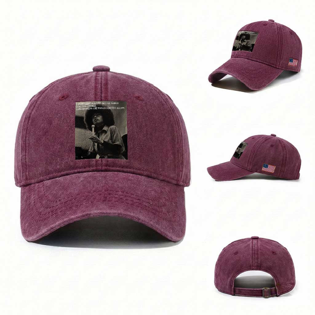 Angela Davis Inspirational Quote Washed Cotton Baseball Cap Black History Month TS14 Washed Cap Universal Fit Burgundy Print Your Wear