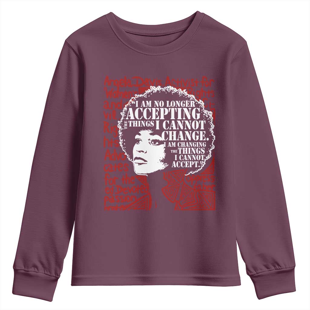 Angela Davis Inspirational Quote Youth Sweatshirt Black History Month TS14 Maroon Print Your Wear
