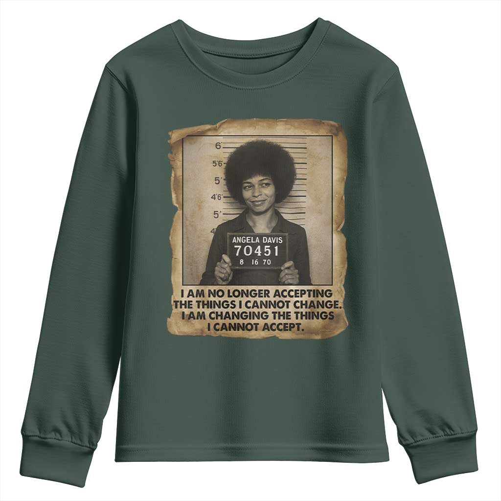Angela Davis Inspirational Quote Youth Sweatshirt Black History Melanin TS14 Dark Forest Green Print Your Wear