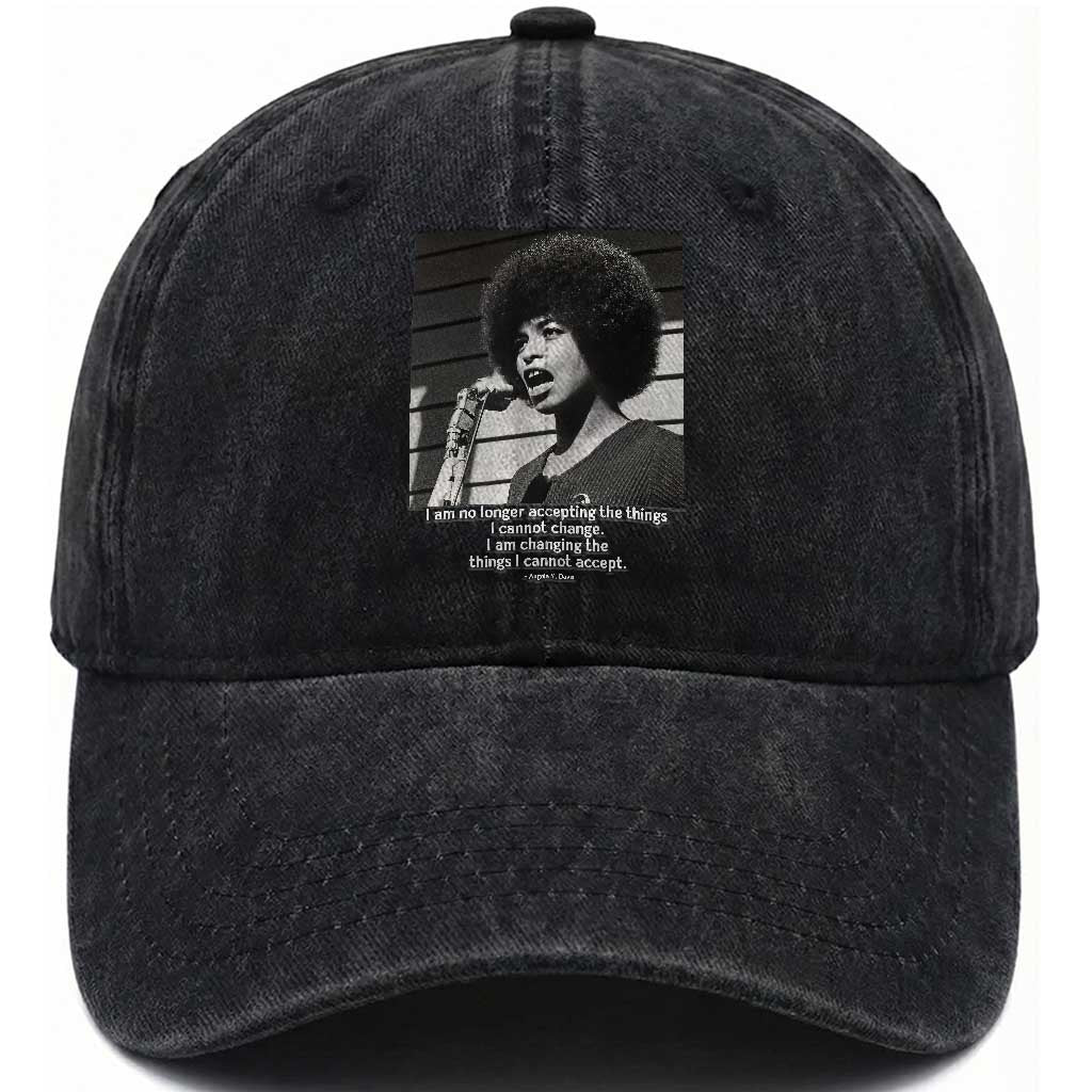 Angela Davis Inspirational Quote Washed Cotton Baseball Cap Black History African Pride Power TS14 Washed Cap Universal Fit Black Print Your Wear