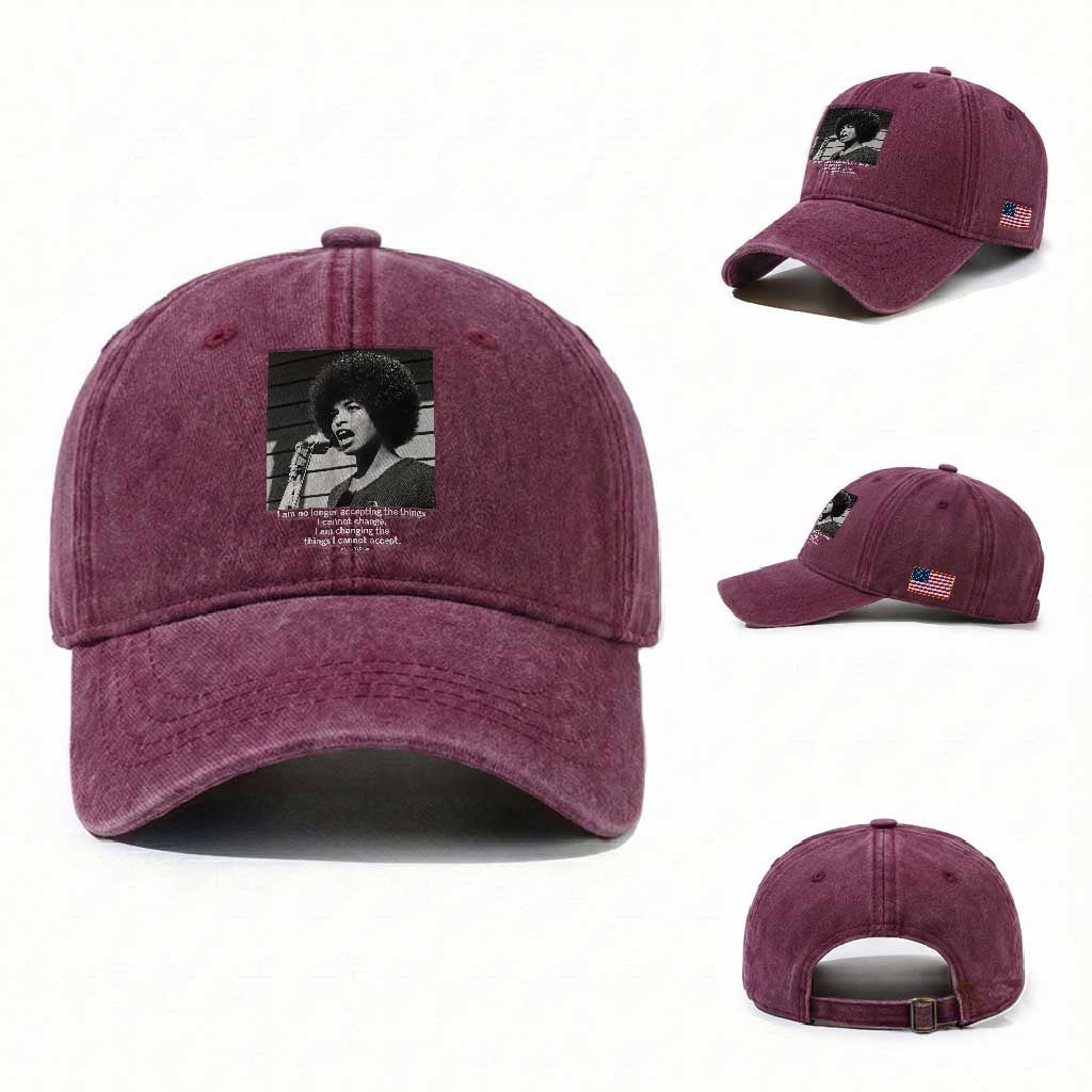 Angela Davis Inspirational Quote Washed Cotton Baseball Cap Black History African Pride Power TS14 Washed Cap Universal Fit Burgundy Print Your Wear
