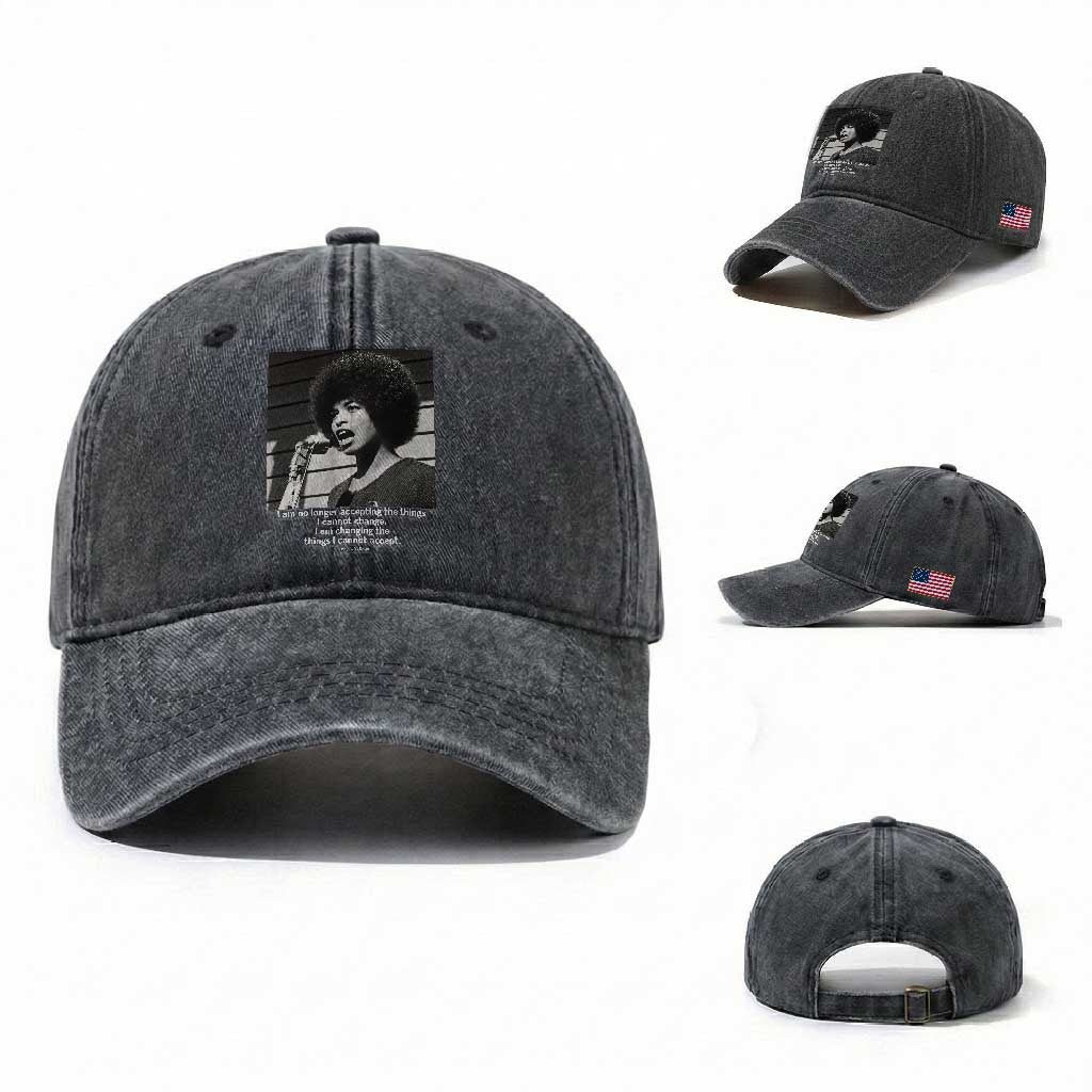 Angela Davis Inspirational Quote Washed Cotton Baseball Cap Black History African Pride Power TS14 Washed Cap Universal Fit Dark Gray Print Your Wear
