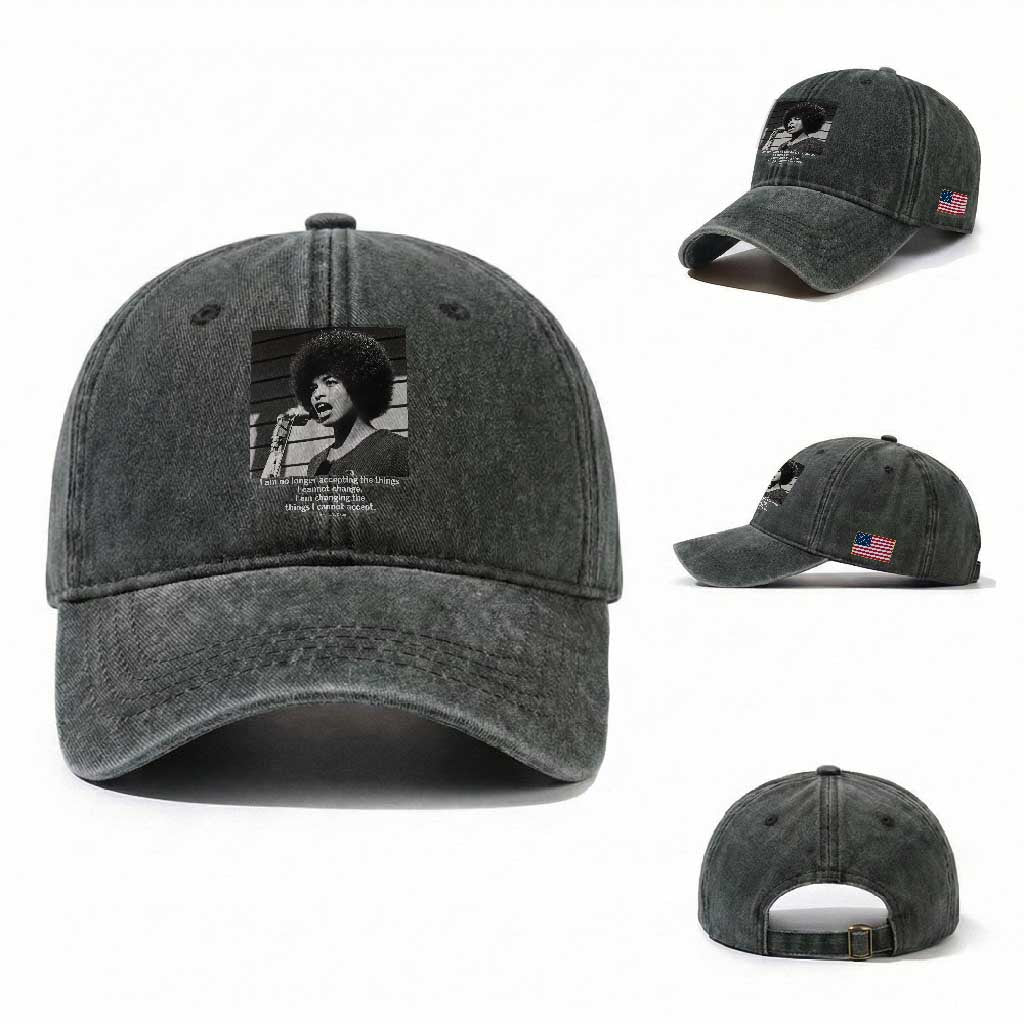 Angela Davis Inspirational Quote Washed Cotton Baseball Cap Black History African Pride Power TS14 Washed Cap Universal Fit Dark Green Print Your Wear