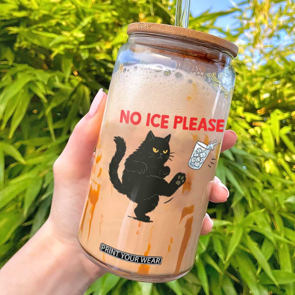 No Ice Please Glass Can Funny Black Cat Abolish ICE Meme Protest TS14 White Print Your Wear