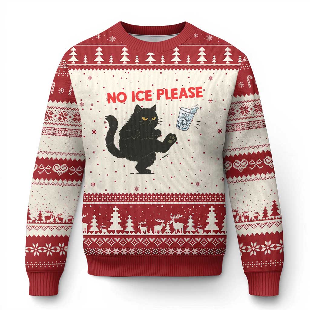 No Ice Please Ugly Christmas Sweater Funny Black Cat Abolish ICE Meme Protest TS14 Beige Red Print Your Wear