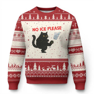 No Ice Please Ugly Christmas Sweater Funny Black Cat Abolish ICE Meme Protest TS14 Beige Red Print Your Wear