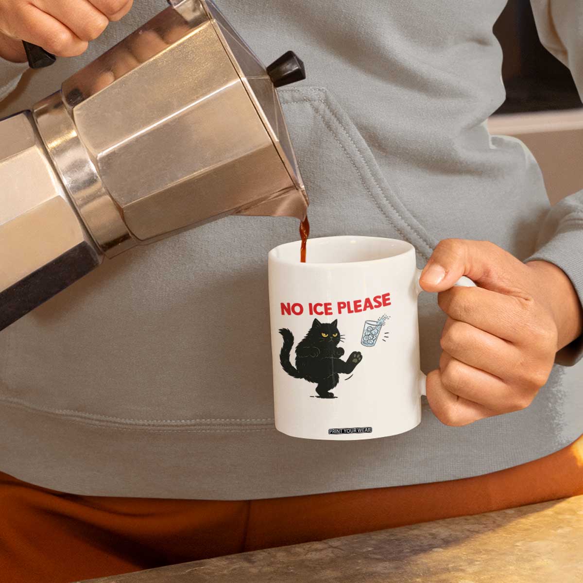 No Ice Please Coffee Mug Funny Black Cat Abolish ICE Meme Protest TS14 Print Your Wear