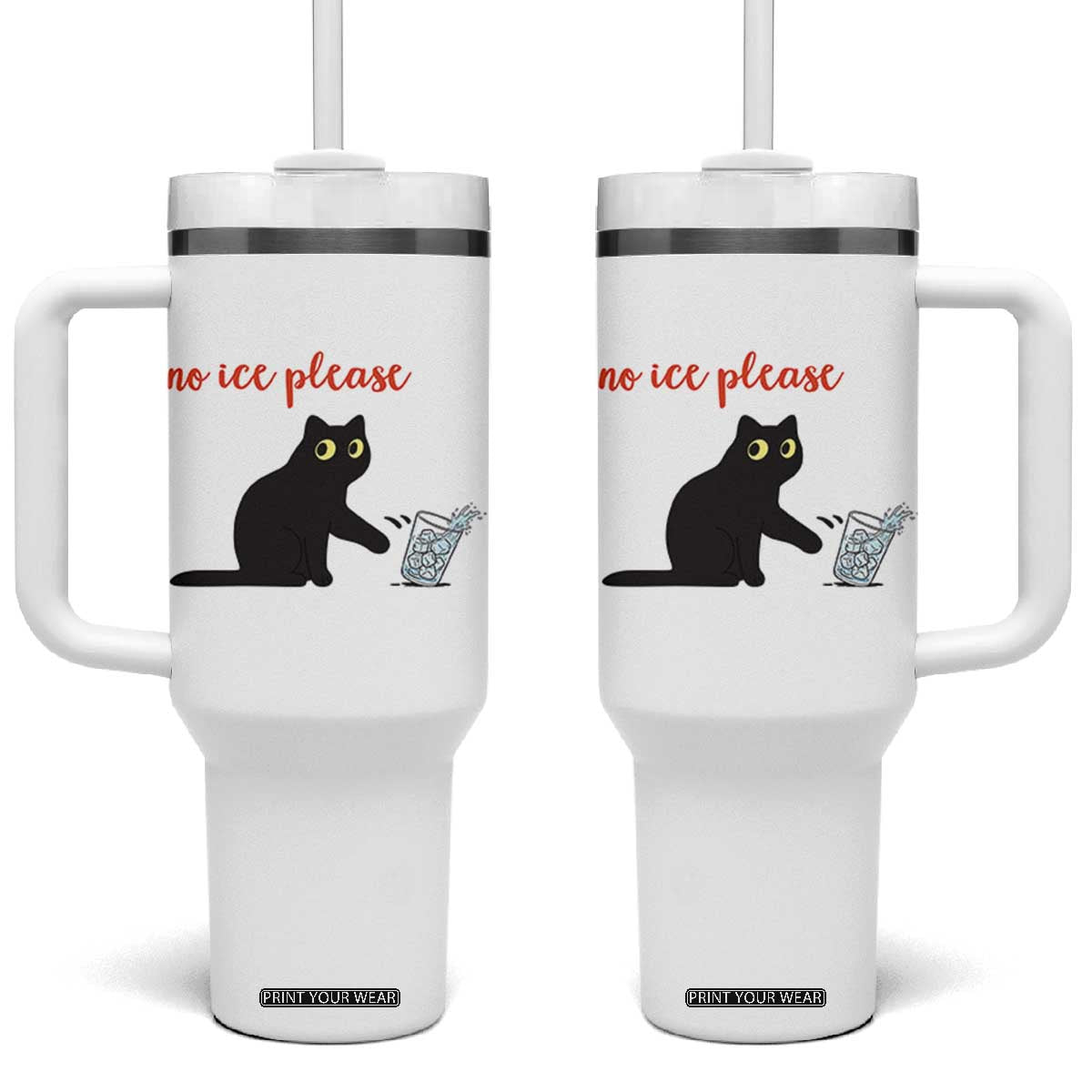 No Ice Please Tumbler With Handle Funny Cat Abolish ICE Meme Protest TS14 One Size: 40 oz White Print Your Wear