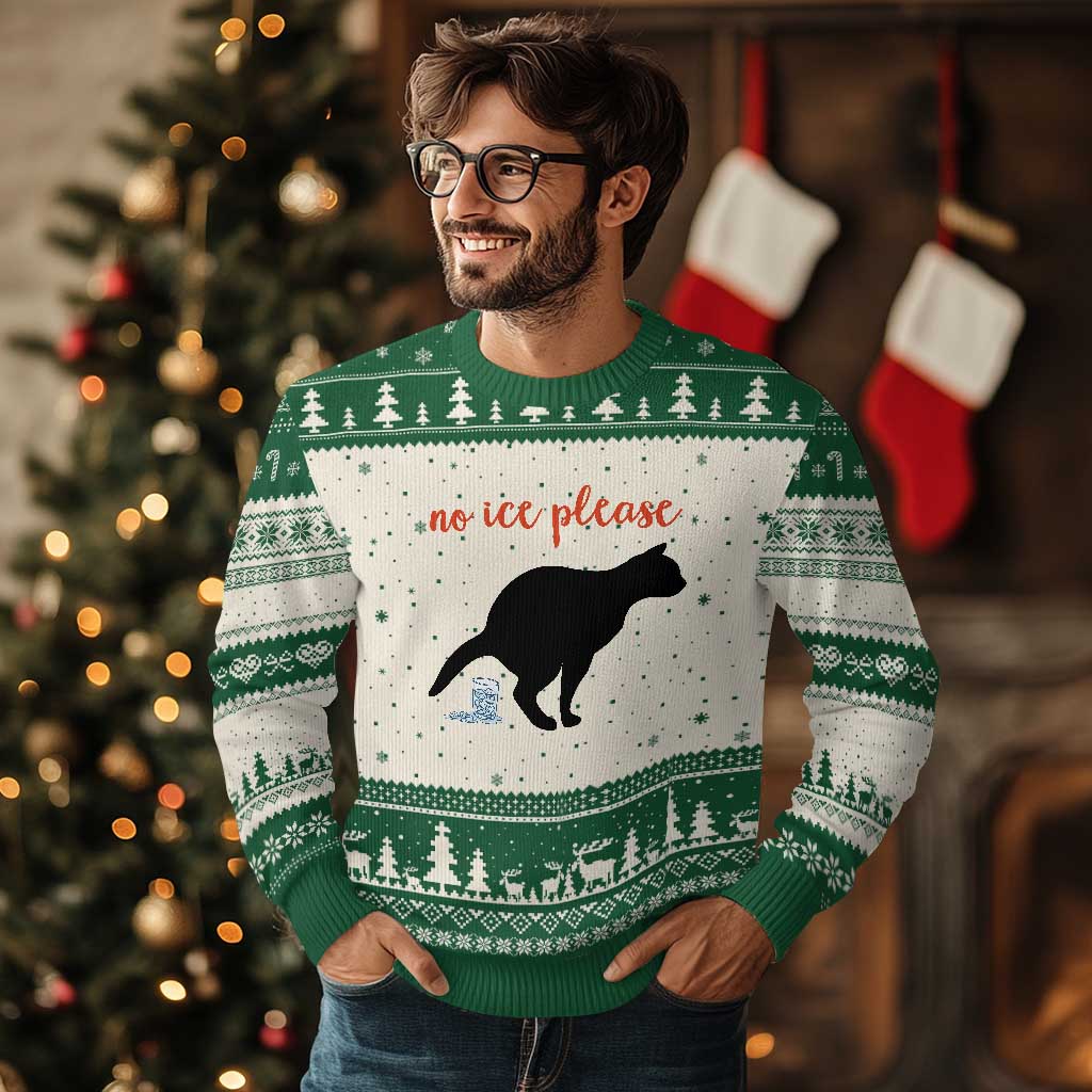 No Ice Please Ugly Christmas Sweater Funny Cat Abolish ICE Meme TS14 Beige Green Print Your Wear