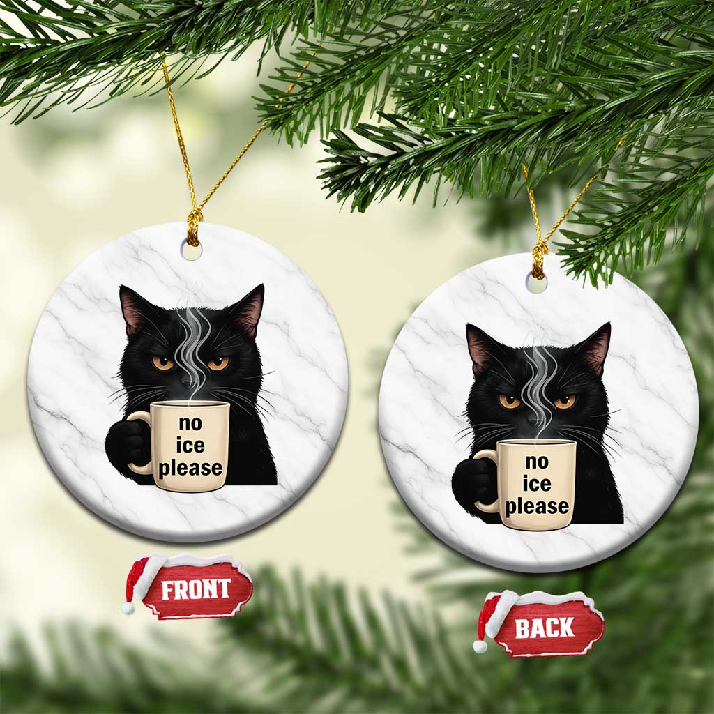 No Ice Please Ceramic Ornament Funny Black Cat Anti ICE Meme TS14 1pc White Marble Print Your Wear