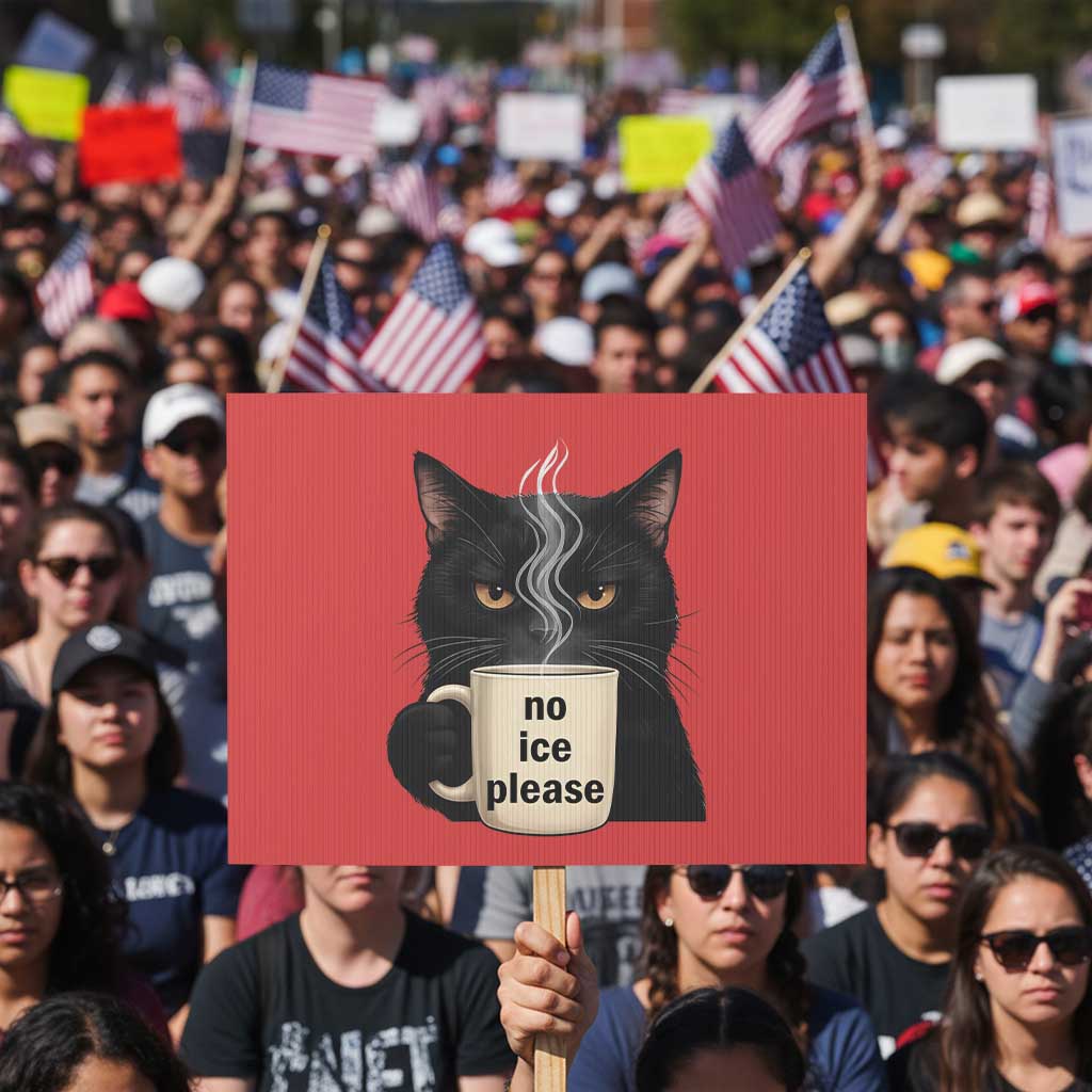 No Ice Please Protest Sign Funny Black Cat Anti ICE Meme TS14 Horizontal 18