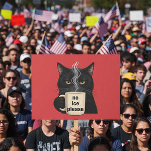 No Ice Please Protest Sign Funny Black Cat Anti ICE Meme TS14 Horizontal 18" × 24" Red Print Your Wear