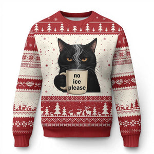 No Ice Please Ugly Christmas Sweater Funny Black Cat Anti ICE Meme TS14 Beige Red Print Your Wear