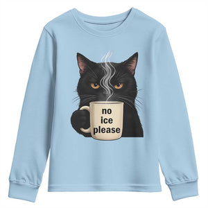 No Ice Please Youth Sweatshirt Funny Black Cat Anti ICE Meme TS14 Light Blue Print Your Wear